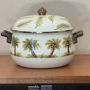 Tabletops Unlimited Palm Grove 8 Qt Enamel Stockpot Dutch Oven Palm Trees Lid